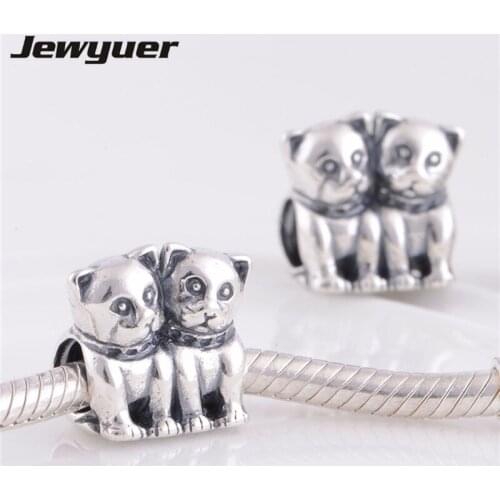Cheap jewelry free shipping Lovely Kittens Charms 925 Sterling Silver Fits European style DIY Making Jewelry MN0601