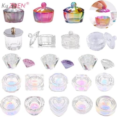 New 30Styles Rainbow Crystal Glass Acrylic Acrylic Powder Liquid Nail Cup Dappen Dish Lid Bowl Cup Holder Equipment Nail Tools