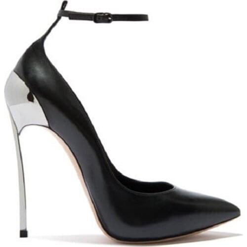 Spring new pointed stiletto banquet dress womens singles shoes with metal wine glasses with customized large size sexy shoes