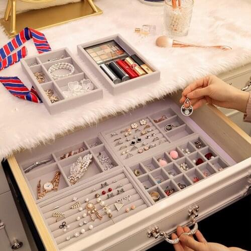 Jewelry Organizer Velvet Jewelry Storage Tray Display Ring Bracelet Necklace Storage Box Showcase Drawer
