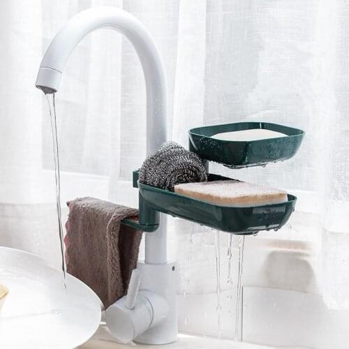 Sink Faucet Drain Rack Rotating Rag Drain Storage Shelf 3 Layers Multifunctional Sponge Holder Organizer Bathroom Accessories