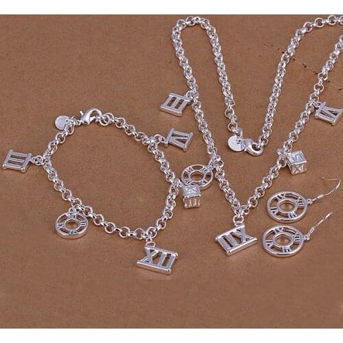 S114 Silver Color Jewelry Sets Lovely Silver 925 Jewelry Round Roman Earrings Three-Piece S114 /akgajbna Avyajnfa