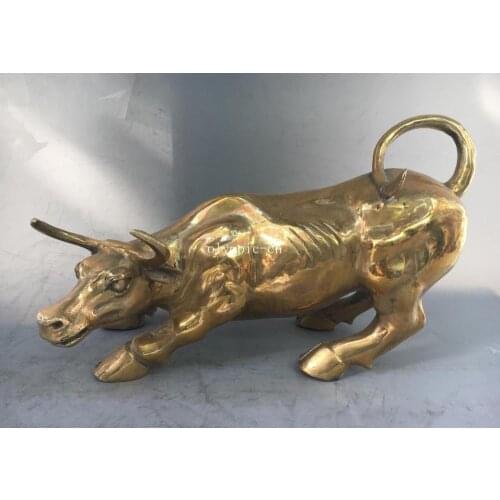 12'' brass copper sculpture carved home fengshui decor auspicious animal Bull OX