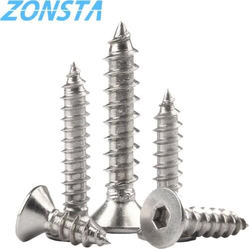 M3 M4 M5 Hex Hexagon Socket Flat Head Self Tapping Screw 304 Stainless steel Allen Countersunk Head Wood Self-tapping Screw