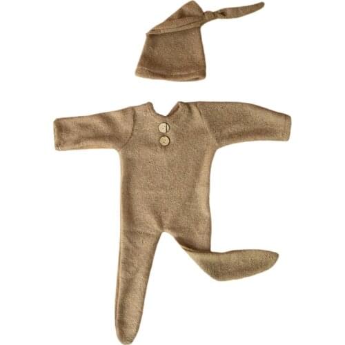 2Pcs Baby Hat Bodysuit Set Newborn Photography Props Cap Romper Jumpsuit Outfits