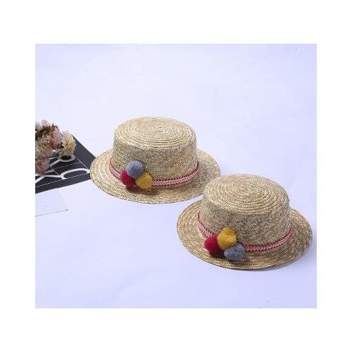 Summer Straw Mom And Me Colorful Hat For Kids Women Girl Star Sun Pompom Cap Bohemia Caps Beach Accessories