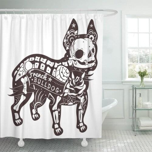 Dog Skeleton French Bulldog Skull Tattoo Animals Beautiful Creative Shower Curtain Waterproof Fabric 72 x 72 Inches Set