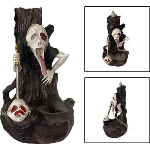 Scary Ghost Statue Backflow Incense Burner Smoke Waterfall Incense Burner Holder Aromatherapy Censer Halloween Decor