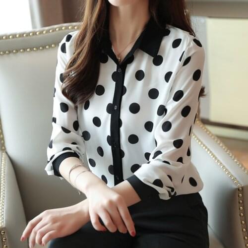 2021 Spring and Autumn Womens Large Size Loose Big Polka Dot Chiffon Shirt Top Thin Cardigan Shirt Base Shirt