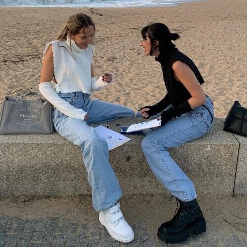 2021Fall New Womens Casual Pure Color Knitted Short Top High Collar Independent Long Sleeve Lace Wool Vest One Size White/Black