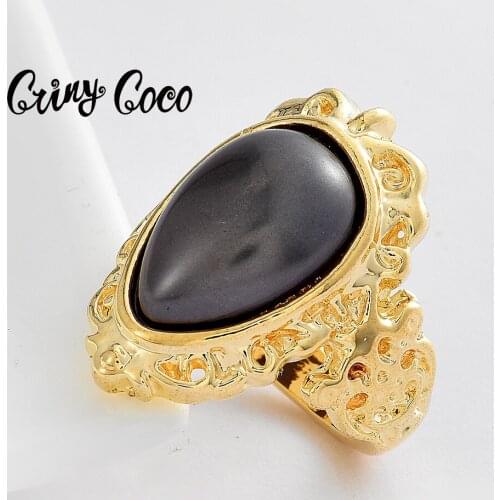 Cring Coco Vintage Ring Womens Hawaiian Gold Plated Water Drop Pearl Jewelry Accessories Ring for Woman Size 6 7 8 9 10 11 12