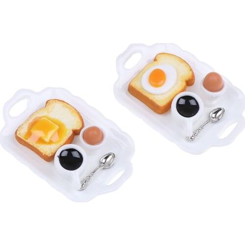 1:12 Dollhouse Accessories Miniature Breakfast Set Pretend Play Hamburger Croissant Toast Egg Coffee with Tray Kitchen Food Toy