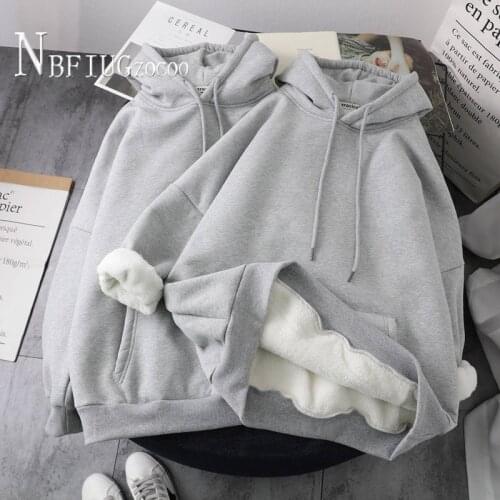 2020 New Korean Plus Size Lining With Fluff Women Sweatshirts Hooded Winter Warm Female Sweatshirts