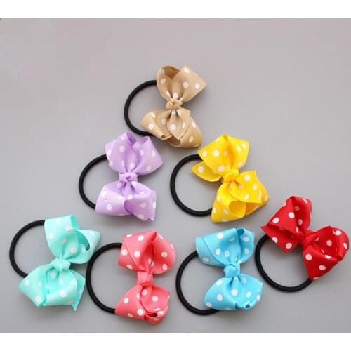 30PCS Girls Hair Accessories Flower Bowknot Dots Ribbon Hair Band Elastic lady Bow hair tie Kids ring cute