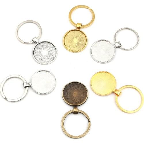 5PCs Zinc Based Alloy Round Keychain & Keyring Cabochon Settings Base Gold Color (Fits 25mm Dia.) 60mm x 30mm For DIY Jewelry