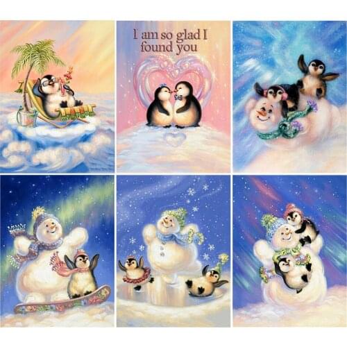 Kamy YI 5D Diamond Embroidery Penguin Full Square Round Diamond Art Painting Animal Mosaic Snowman Childrens Room Decor