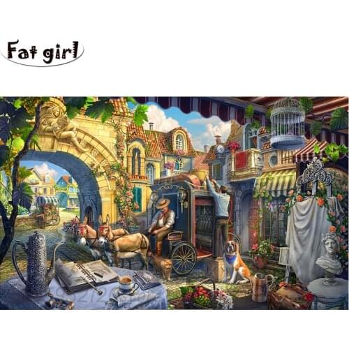 5D DIY Diamond Painting Cross Stitch European and American city landscape square round Embroidery Needleworks carriage mosaic