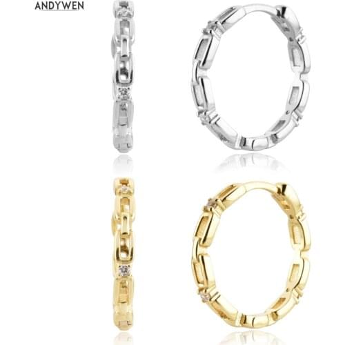 ANDYWEN 925 Sterling Silver Gold 14mm Horoscope Zircon Luxury Piercing Hoops Luxury Clips Jewelry Rock Punk Thin Square Fine