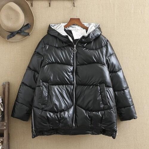 Plus Size Cotton Coat For Women Plus Fertilizer Long Sleeve Lmitation Leather Texture Hooded Large Size Winter Coat For Fatlady