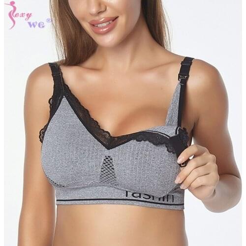 SEXYWG Seamless Clip Down Deep V Neck Push Up Nursing Bra Maternity Bras Sleeping Maternity Bralette for Breastfeeding Comfort