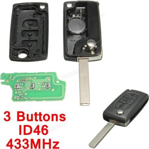 3 Buttons 433MHz Black Universal Remote Control Key with ID46 Chip and Uncut Blade Fit for Peugeot /Citroen /Berlingo /Xsara