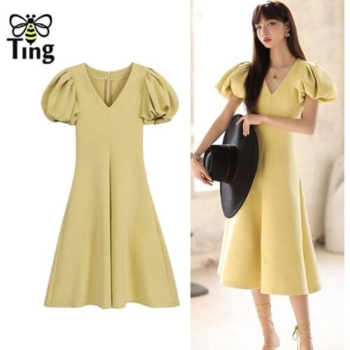 Tingfly Designer Vintage Elegant Francais Puff Sleeve Party Dinner Dresses Summer A Line Goblincore Dress Vestidos Elbise Traf