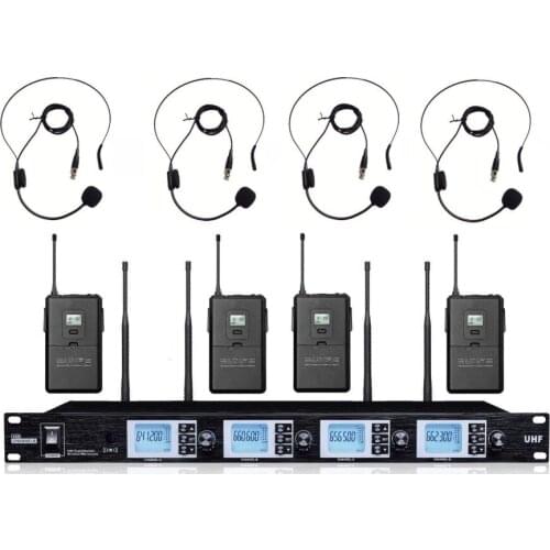 Bolymic UHF 4 Condensor Headset Quad Wireless microfone Headworn Microphone System