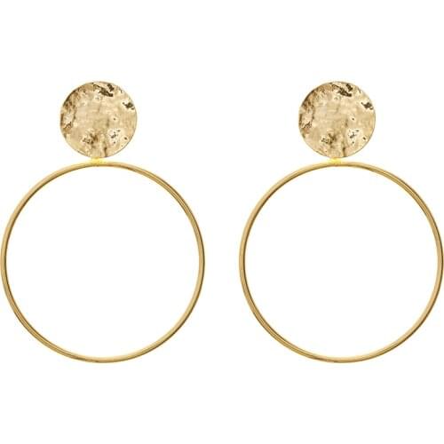 Jaeeyin 2020 Trendy Gold Color Delicate Minimalist Hammer Surface Hoop Dangle Drop Stud Earrings Women Girls New Year Gift