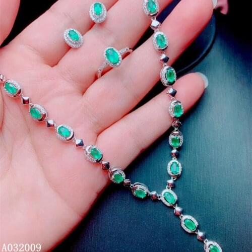 KJJEAXCMY fine jewelry 925 sterling silver inlaid natural emerald earrings ring pendant trendy girl suit support test