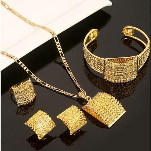 Ethiopian Trendy Pendant Necklace Bangle Earring Ring African Eritrea Habesha Jewelry Set