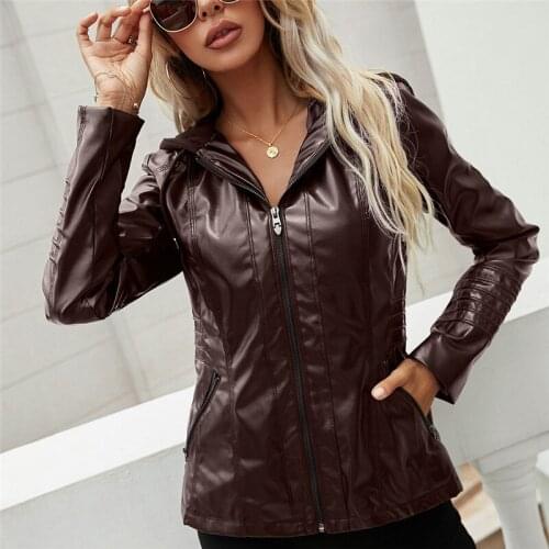 Ymwmhu Faux Leather Jacket Women Casual PU Loose Motorcycle Jackets Hooded Female Streetwear Solid Coat Korean Chic New Spring