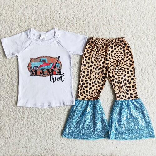 Hot Sale Baby Girls Designer Clothes Summer Short Sleeve Bell Bottom Outfits Boutique Kids Clothing Sets Children Clothes Sets