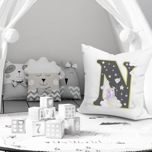 Monogram Unicorn Pillowcase Unicorn Alphabet Nursery Pillow Cover Home Decor Boy Girl Customized Cushion Cover Baby Shower Gift