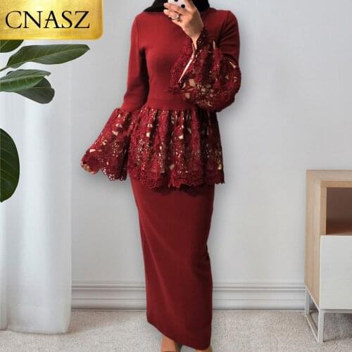 Muslim Hot Sale Cotton Clothing Fashion Plus Size Flared Sleeve Lace Shirt Stitching Stand-Up Collar Muslim Cropped Top Women