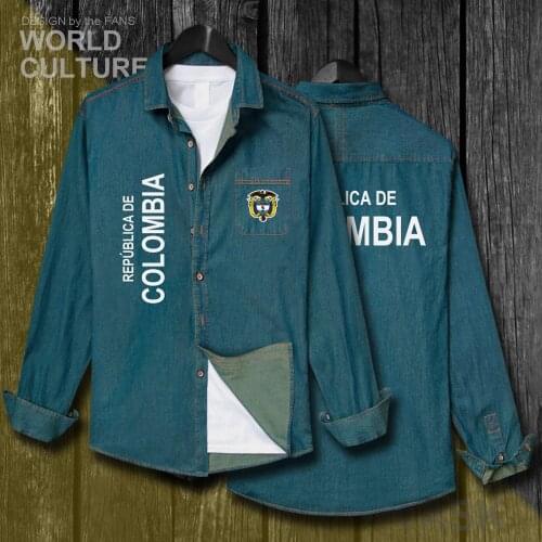 Colombia Colombian COL CO Jacket Men Fashion Turn-down Collar Jeans Shirt Autumn Tops Cotton Long Sleeve Cowboy Coat Clothes 20