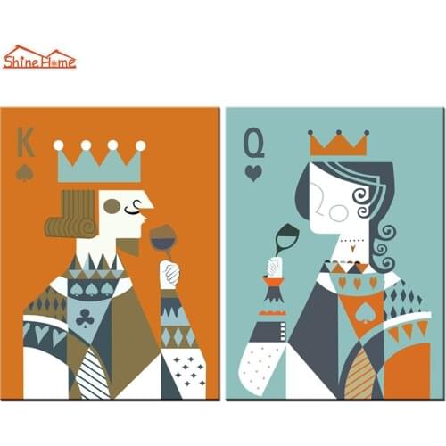 ShineHome-2pcs Wall Art Canvas Prints Cartoon Poker King Queen Pictures Oil Paintings Modular Printing for Kids Living Room Deco