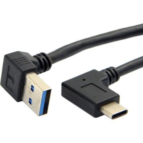 Double elbow Type-C USB to USB-A male USB3.1 Type C Male 90 Degree Left Right Angled connector short for Power black cable