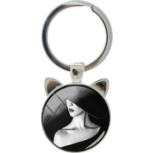 TAFREE Temperament Retro Girl Style Novelty Handmade Silver-plated Cat Ear Keychain Men And Women Accessories Pendant