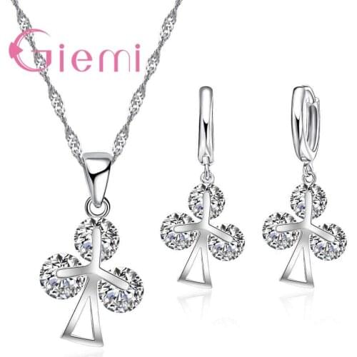 Trendy 925 Sterling Silver Shiny Tree Pendant Necklace Earring Jewelry Sets For Brides Hot Wedding Engagement Jewellery