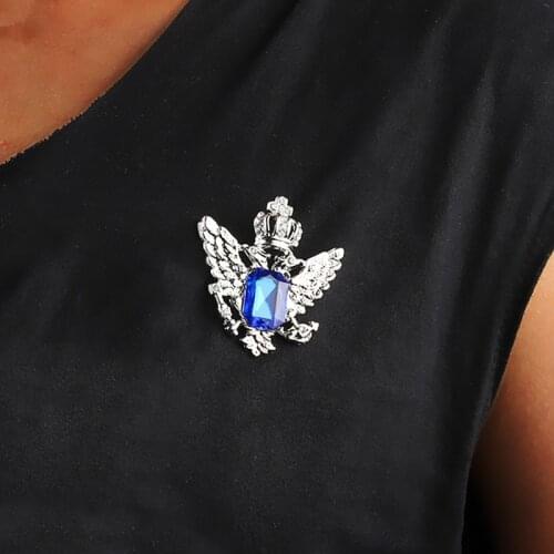 Black Blue Stone Broche Femme Bijoux Crystal Jewelry Crown Wings Brooches & Pins For Women Men Gold Pins Metal