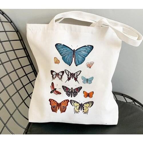 Women Handbag Korea Vintage Butterfly Canvas Bags Shopper Bag Tote Bag Eco Large Capacity Eco Shopping Bags Classic Shoulder Bag