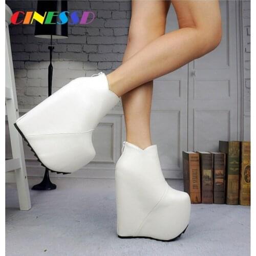 Women promotion new Hattie height 19cm super high heels slope heels short boots heightening nightclub stage womens Boots