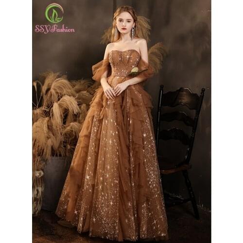 SSYFashion Vintage Princess Prom Dress Sweetheart Puff Sleeve A-line Luxury Sequins Long Formal Party Gowns for Women Vestidos