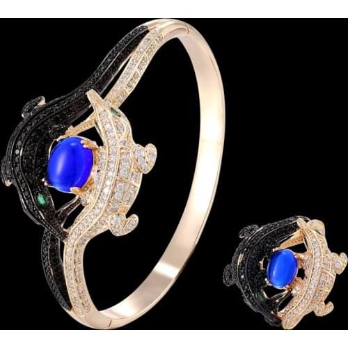 Zlxgirl New arrival women size animal copper Bangle with ring jewelry sets perfect mirco pave zircon bracelet bangle free mask