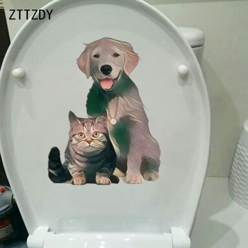 ZTTZDY 18.4*23.7CM Friendship Between Cat And Dog Wall Home Decor WC Toilet Sticker T3-0026