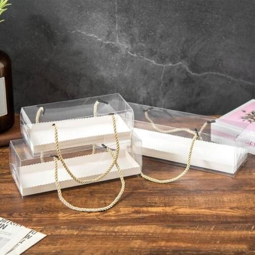 10Pcs Transparent Cake Box With Handle Cupcake Swiss Roll Packing Box Sandwich Dessert Display Food Storage Holder for Party