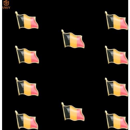 10Pcs Euro Golden Souvenir Badge Belgian Flag Brooch Tie Backpack Lapel Safety Buckle Pin