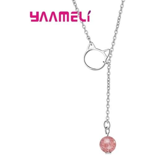 100% 925 Sterling Silver Good Selling Romantic Cute Cat Shape Design Two Colors Bead Pendant Necklace For Women Girls