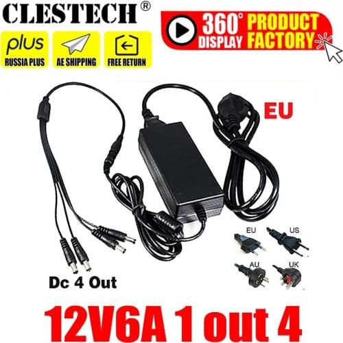 11.11sale 12V6A power adapter 4 out AC/DC Adaptor 100V-240V Converter Adapter Power Supply EU/US/UK Plug to 4 Male Power Splitte