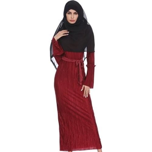 2021 Muslim New Pleated Dress Popular Arab Middle East Turkey Fashion Robe Dress Islamic Girl Summer Light and Breathable Red